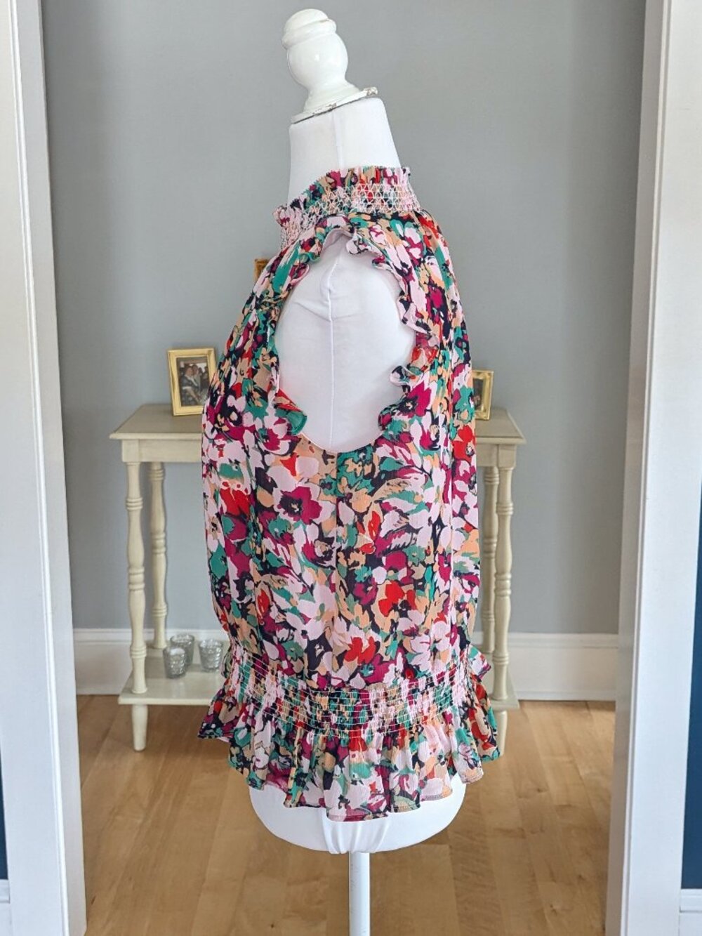 J. Crew Women's Sleeveless Mock Neck Smocked Top Size 6 Floral - Picture 5 of 12